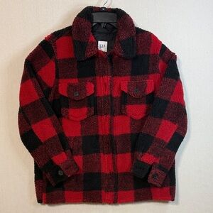 GAP Red and Black Plaid Teddy Jacket